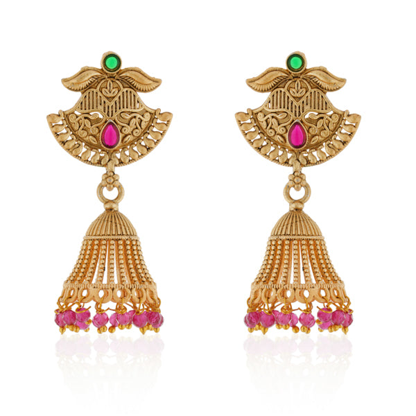 "Long temple necklace with multi-colored pearl beads adds vibrant, sophisticated flair."