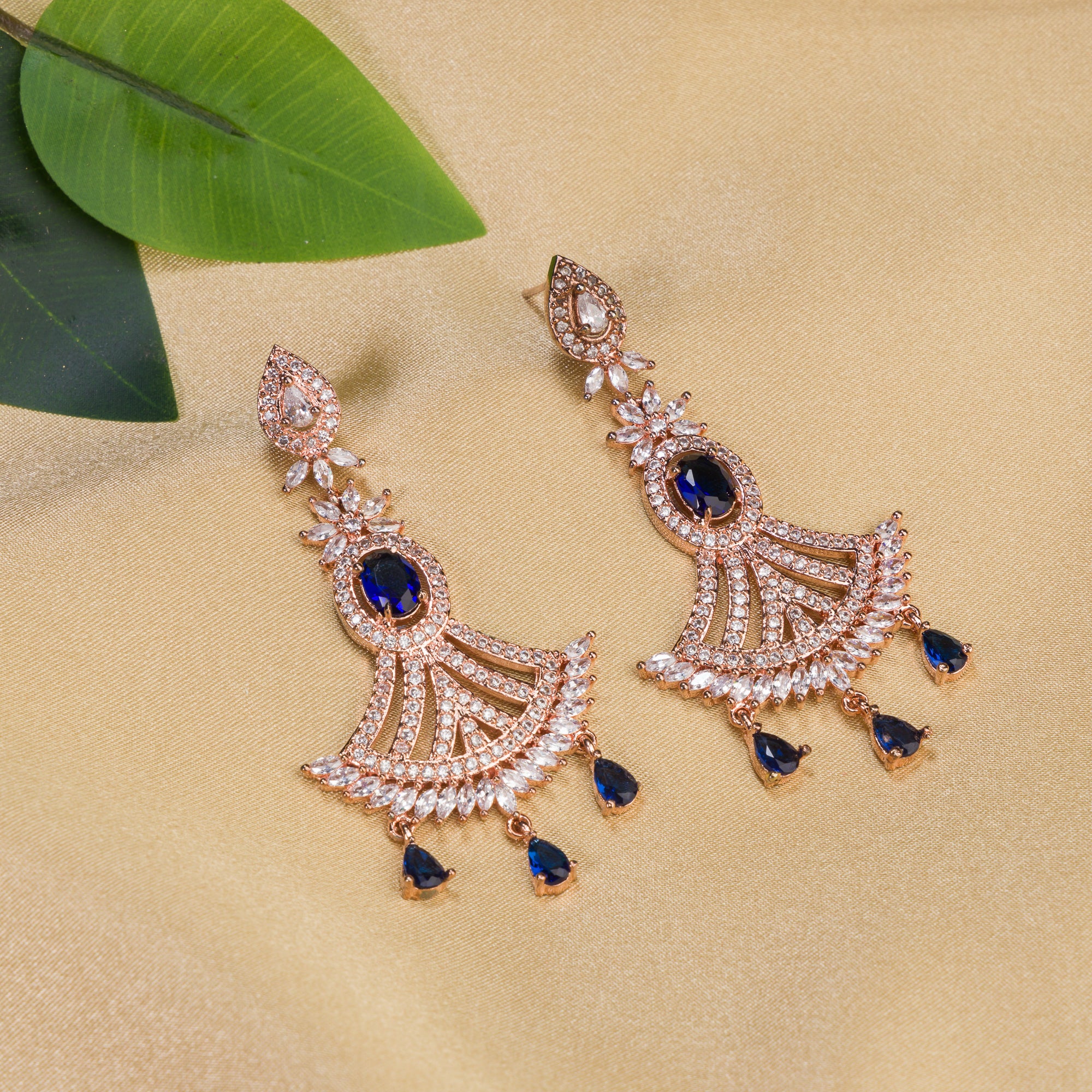 "Rose gold zircon long earrings blend elegant sparkle with modern sophistication."