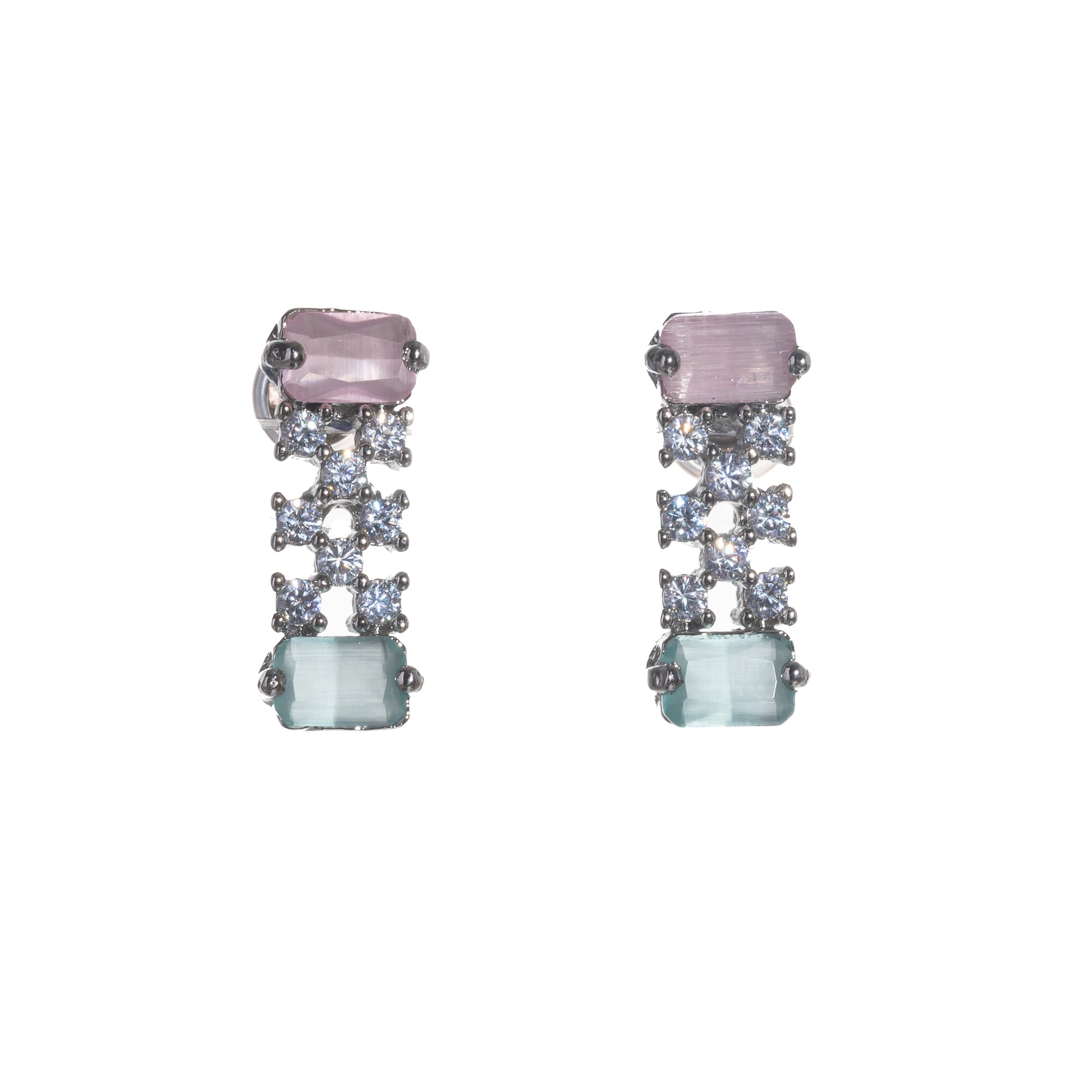 "Vibrant pink and green zircon necklace offers an eye-catching, colorful design."