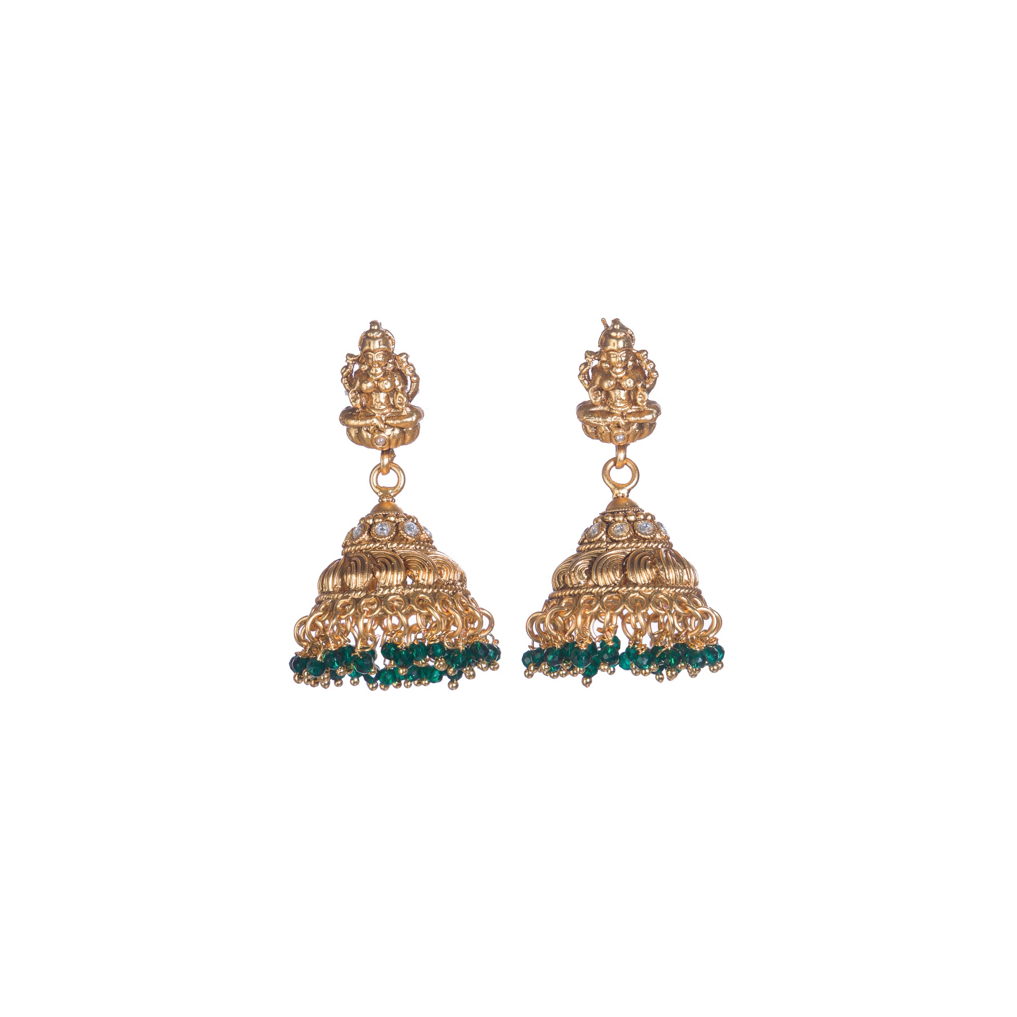 Green pearl temple necklace set adds a touch of traditional sophistication to your festive look.