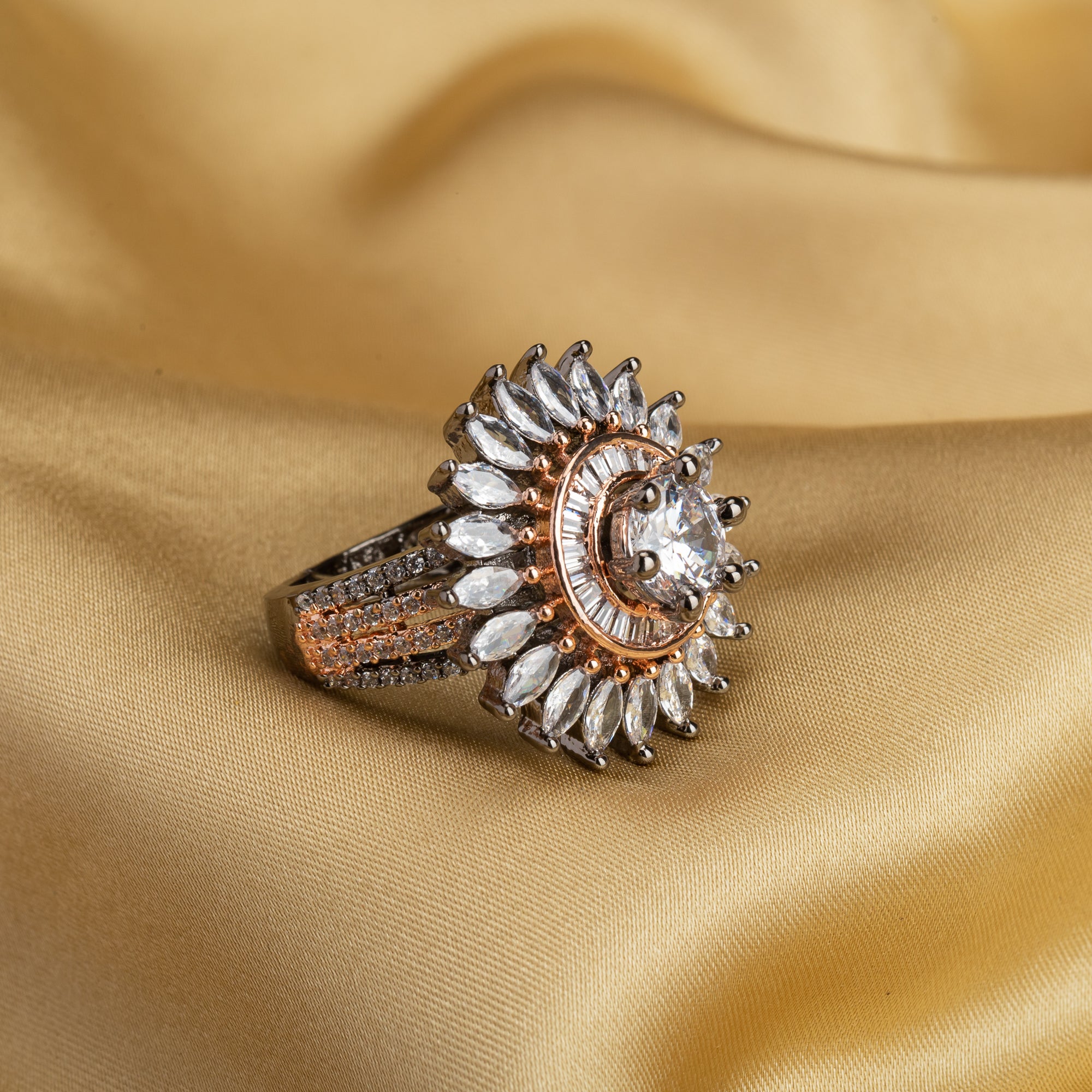 A black zircon movable finger ring with a sleek design adds a modern, edgy charm.