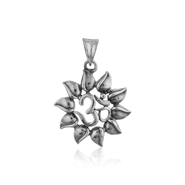 "Intricately crafted 925 silver pendant with an Om design, symbolizing peace and spirituality."