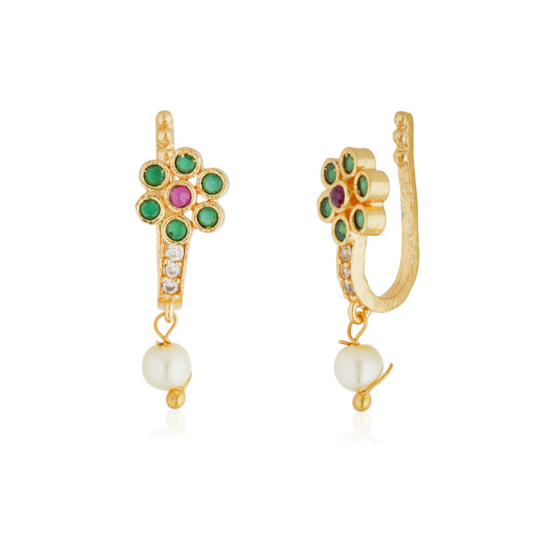 Kundan-studded goldtone nosepin with intricate detailing and a classic goldtone finish.