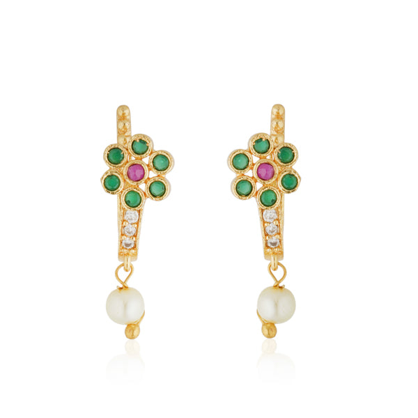 Kundan-studded goldtone nosepin with intricate detailing and a classic goldtone finish.