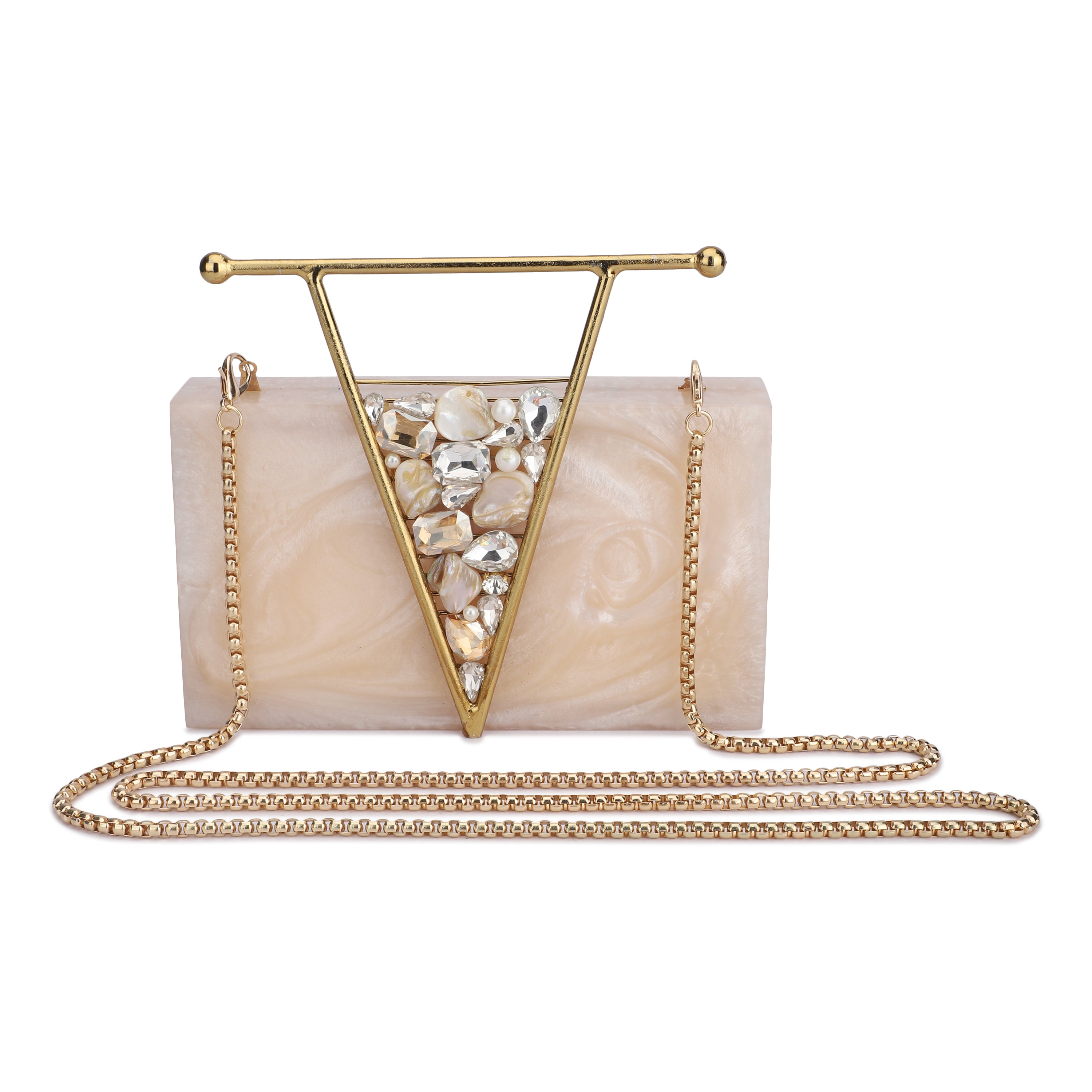 Beautifully crafted salmon resin clutch with exquisite details, perfect for showcasing your style.