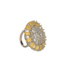 Yellow zircon finger ring with silver band, vibrant and eye-catching, ideal for party wear
