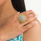 Yellow zircon finger ring with silver band, vibrant and eye-catching, ideal for party wear

