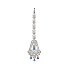 Blue zircon maang tika in silver, ideal for party wear, offering a striking touch of vibrant elegance.
