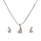 "Elegant zircon pendant set for neck and ear, perfect for casual wear, featuring a stylish '&' shape."

