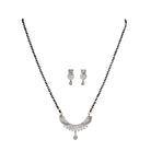 Elegant zircon mangalsutra in black and gold, blending traditional elegance with dazzling sparkle."
