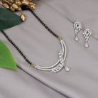 "Zircon mangalsutra in black and silver, blending traditional charm with radiant modern sparkle."
