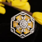 "Yellow zircon finger ring in silver radiates vibrant, eye-catching brilliance for party wear.
