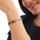 "Zircon bracelet with rose gold polish offers a sophisticated blend of sparkle and warmth for casual wear."
