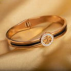 "Zircon bracelet with rose gold polish offers a sophisticated blend of sparkle and warmth for casual wear."

