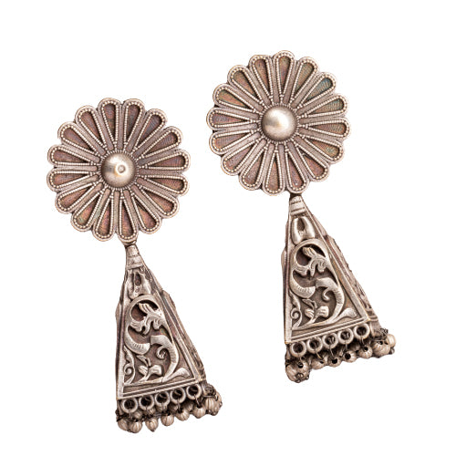 "Trendy oxidized earrings with a sleek, modern edge to elevate any outfit."
