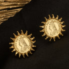 "Sun design Rani Victoria earrings mix regal elegance with timeless classic style."
