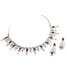 "Navy blue zircon necklace offers a sophisticated splash of color and sparkle."

