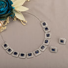 "Navy blue square zircon short necklace offers vibrant, chic elegance."
