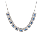 "Navy blue square zircon short necklace offers vibrant, chic elegance."
