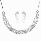 "Zircon necklace with infinity design symbolizes timeless elegance."
