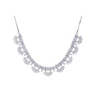 "Zircon necklace with infinity design symbolizes timeless elegance."
