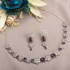 "Navy blue zircon short necklace delivers a sophisticated splash of color and sparkle."
