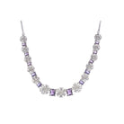 "Navy blue zircon short necklace delivers a sophisticated splash of color and sparkle."

