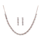 "Rose gold zircon necklace radiates timeless elegance with a warm shine."
