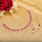 "Rose gold zircon necklace exudes timeless elegance with a warm, radiant shine."
