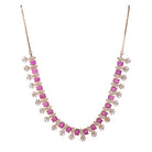 "Rose gold zircon necklace exudes timeless elegance with a warm, radiant shine."
