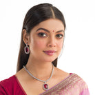 "Rich maroon zircon pendant necklace adds sophistication and elegance."
