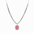 "Rich maroon zircon pendant necklace adds sophistication and elegance."
