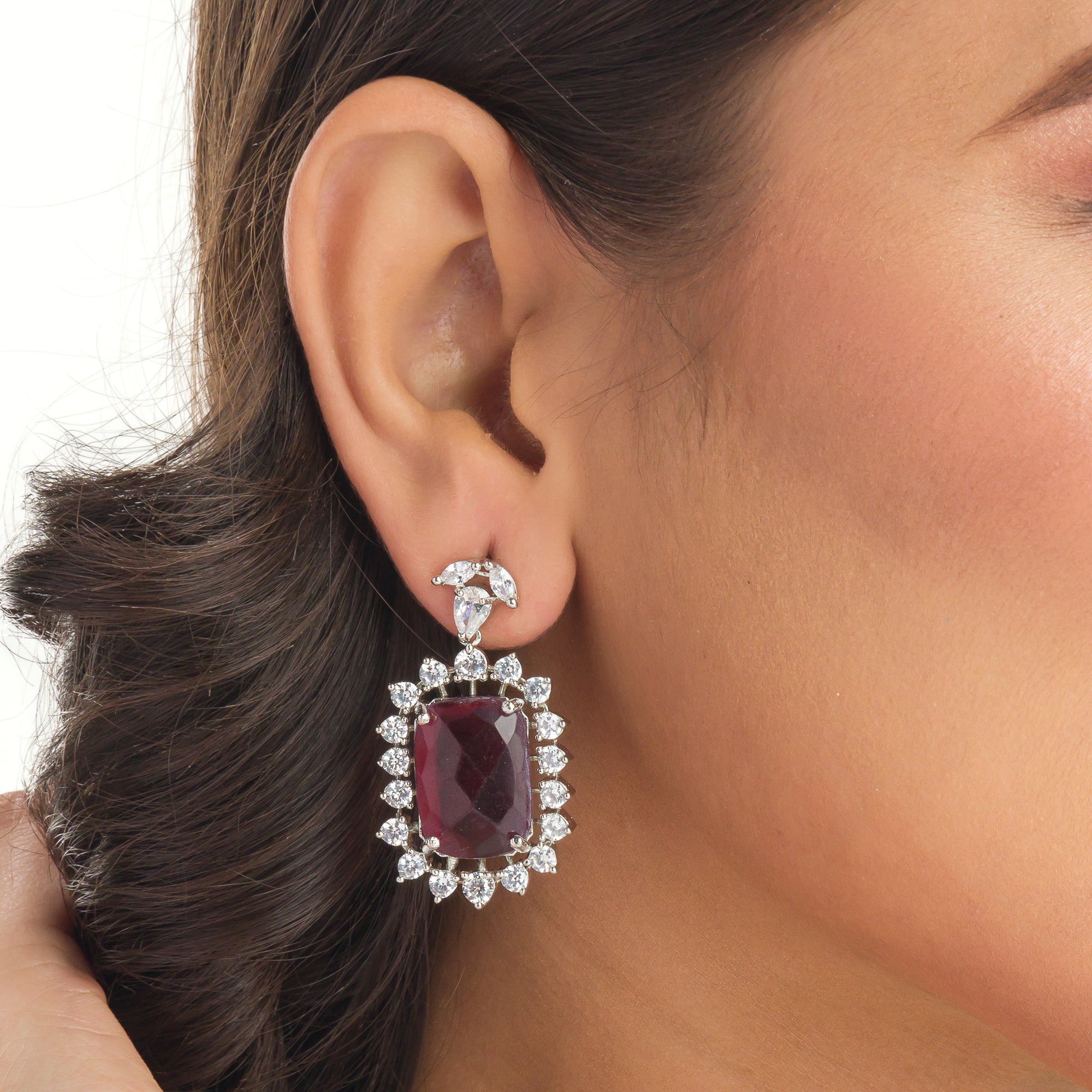 "Rich maroon zircon pendant necklace adds sophistication and elegance."
