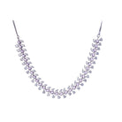 "Navy blue zircon necklace in rose gold offers deep, elegant allure and sophistication."
