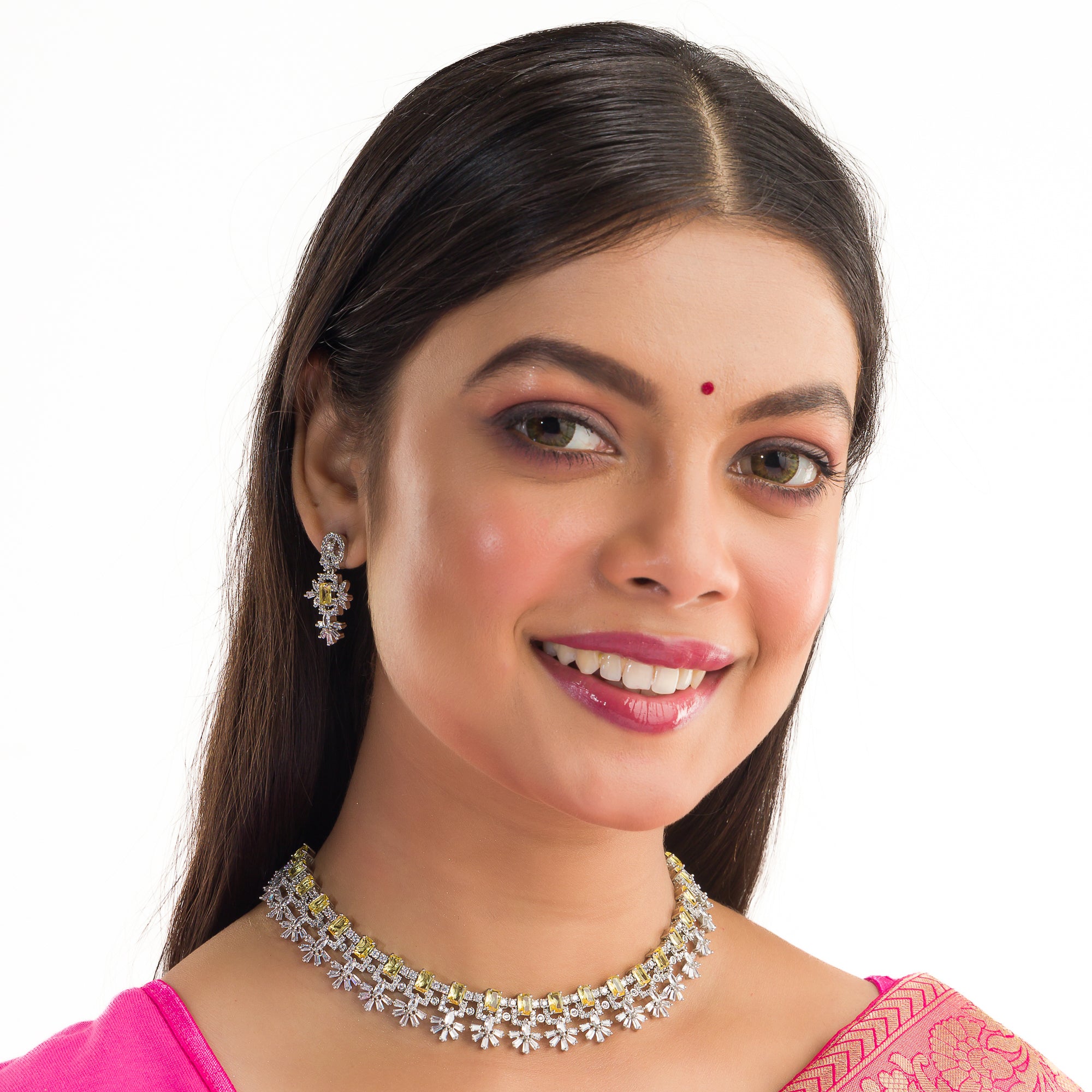 Rose gold necklace with yellow zircon brings radiant charm and warmth to your look.
