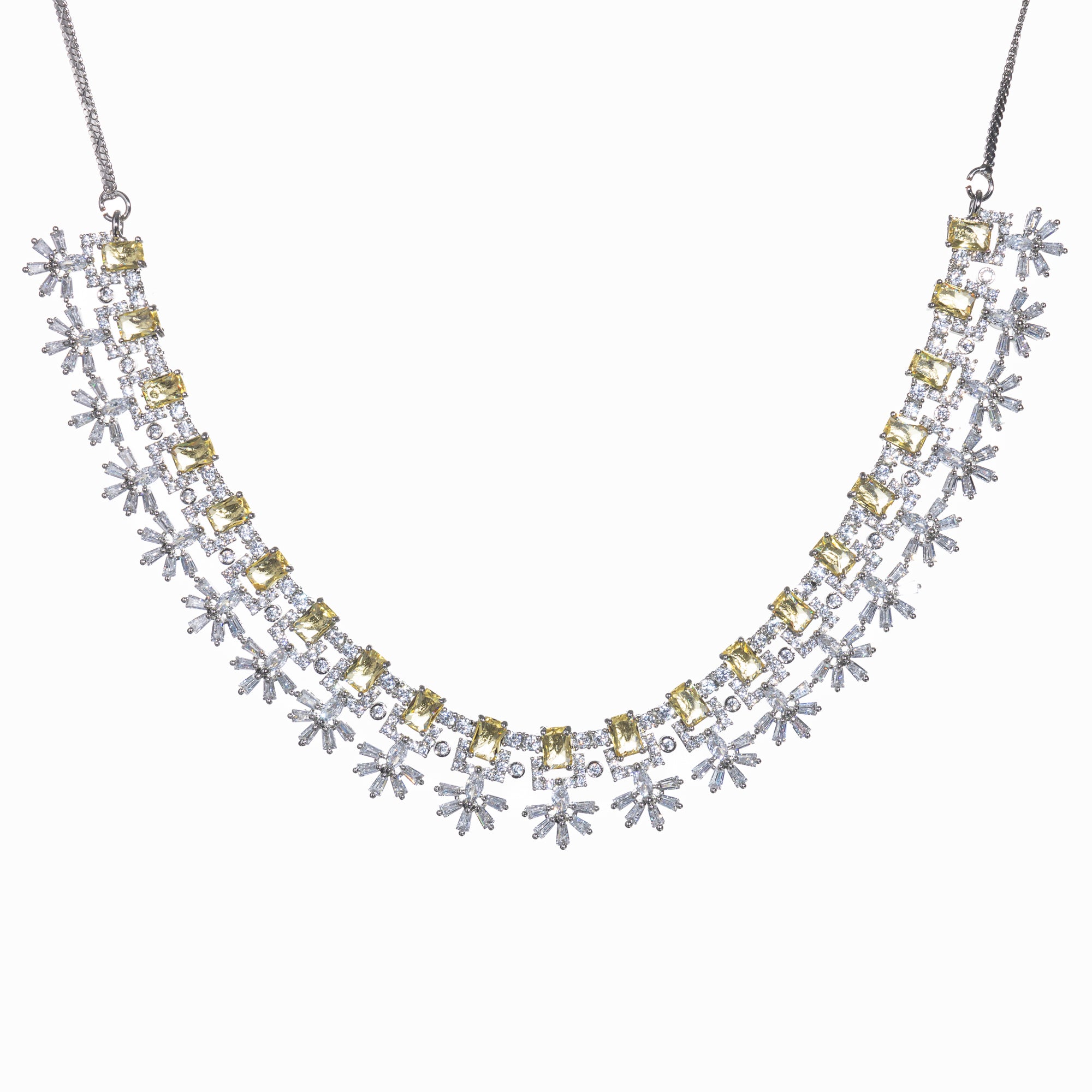 Rose gold necklace with yellow zircon brings radiant charm and warmth to your look.
