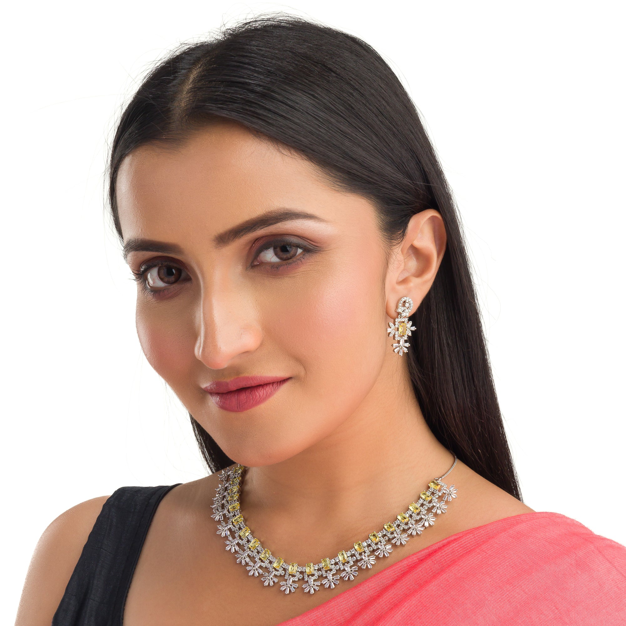Rose gold necklace with yellow zircon brings radiant charm and warmth to your look.
