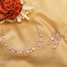 "Rose gold necklace with zircon round stones offers refined elegance and timeless appeal.
