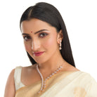 "Flower and leaf design zircon necklace in rose gold offers chic elegance and timeless style."
