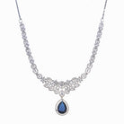 "Navy blue zircon necklace with large stone makes a bold, elegant statement for any occasion."
