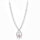 "Zircon necklace with leaf motifs exudes natural elegance and timeless beauty."
