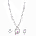 "Zircon necklace with leaf motifs exudes natural elegance and timeless beauty."
