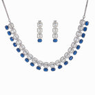"Dark blue zircon square necklace adds bold sophistication and deep color."
