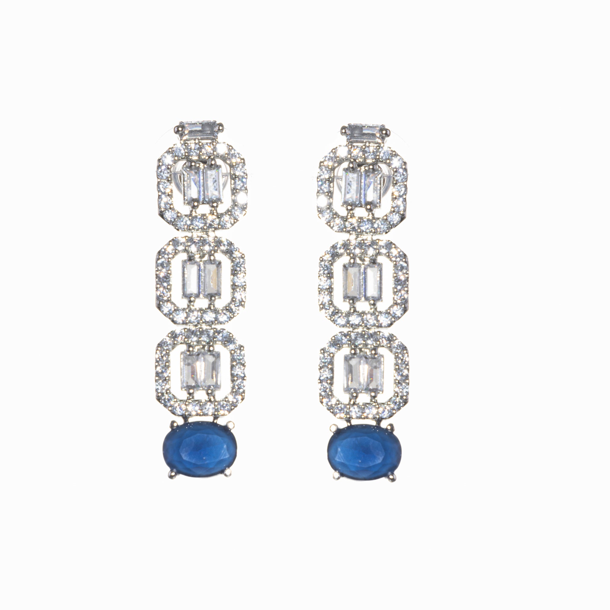 "Dark blue zircon square necklace adds bold sophistication and deep color."
