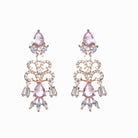 "Pink and white zircon necklace with rose gold polish offers a stunning, radiant look."
