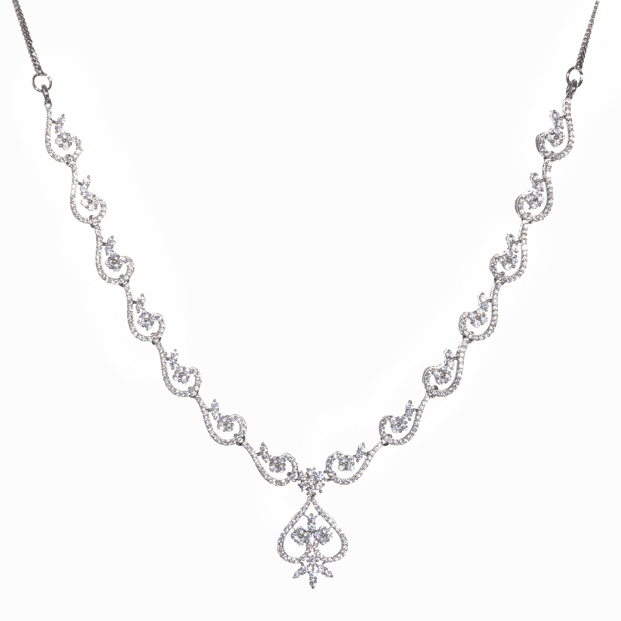 "Zircon necklace sparkles with dazzling brilliance for timeless elegance."
