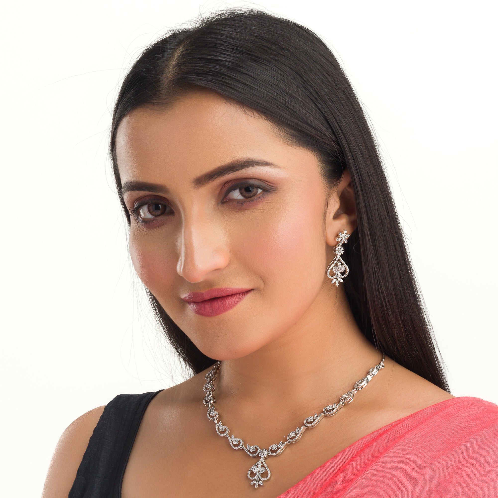 "Zircon necklace sparkles with dazzling brilliance for timeless elegance."
