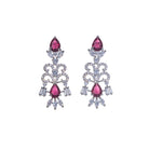 "Red and silver zircon necklace combines sleek silver polish with sophisticated elegance."
