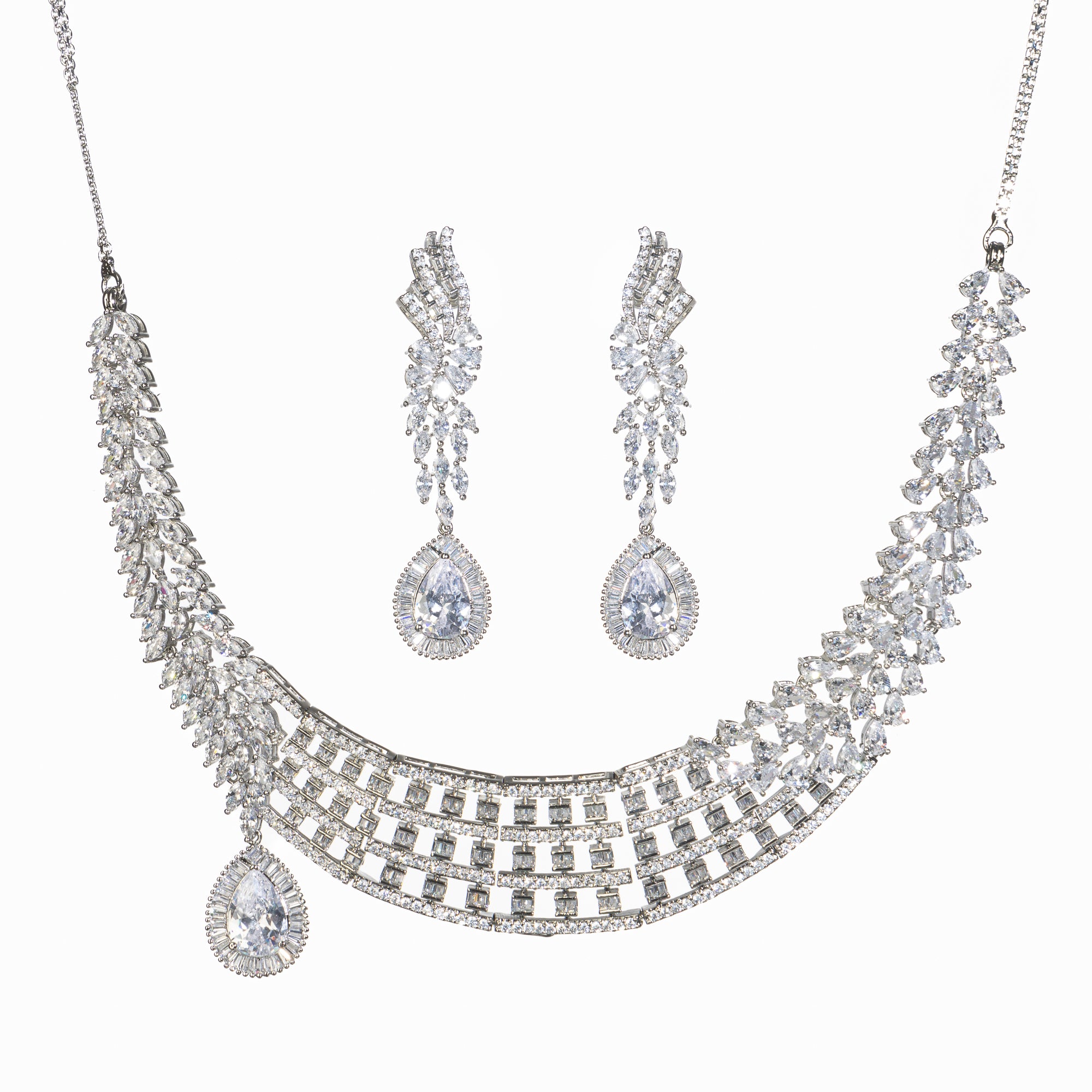 1. "Zircon necklace with a large drop stone adds dramatic sparkle to any look."
