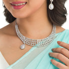 1. "Zircon necklace with a large drop stone adds dramatic sparkle to any look."

